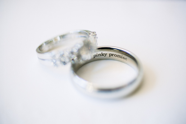 Wedding band with sweet pinky promise engraving - photo by Dan Stewart Photography